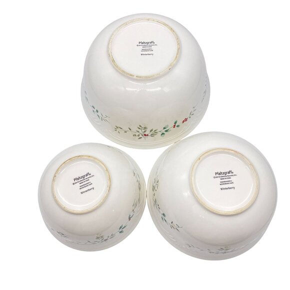 Pfaltzgraff Winterberry nesting bowls set of 3 Christmas mixing bowls ceramic - Picture 6 of 7